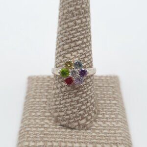 Size 9 Sterling Silver Colorful Cubic Zirconia Cluster Ring A1648